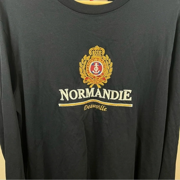 Paul Lucas Long Sleeve T-shirt Mens Size Large Navy Blue Normandie Graphic - Picture 6 of 9